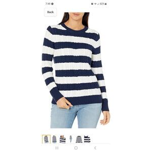 New Small Amazon Essentials Long Sleeve Cotton  Blue White Pullover Sweater NWT